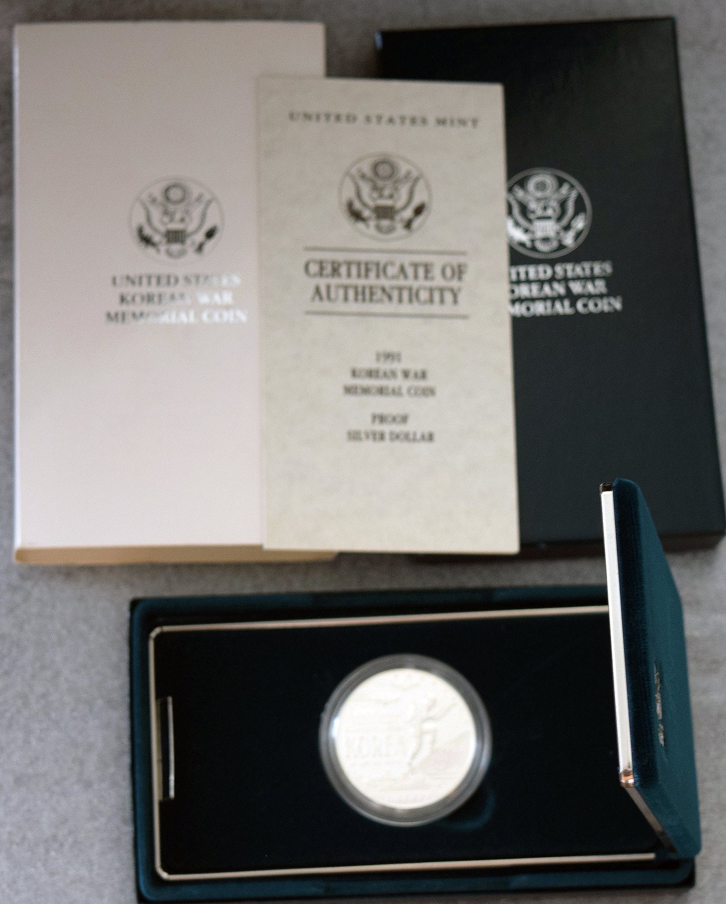 1991 PROOF Korean Ward Silver Dollar with original packaging and COA