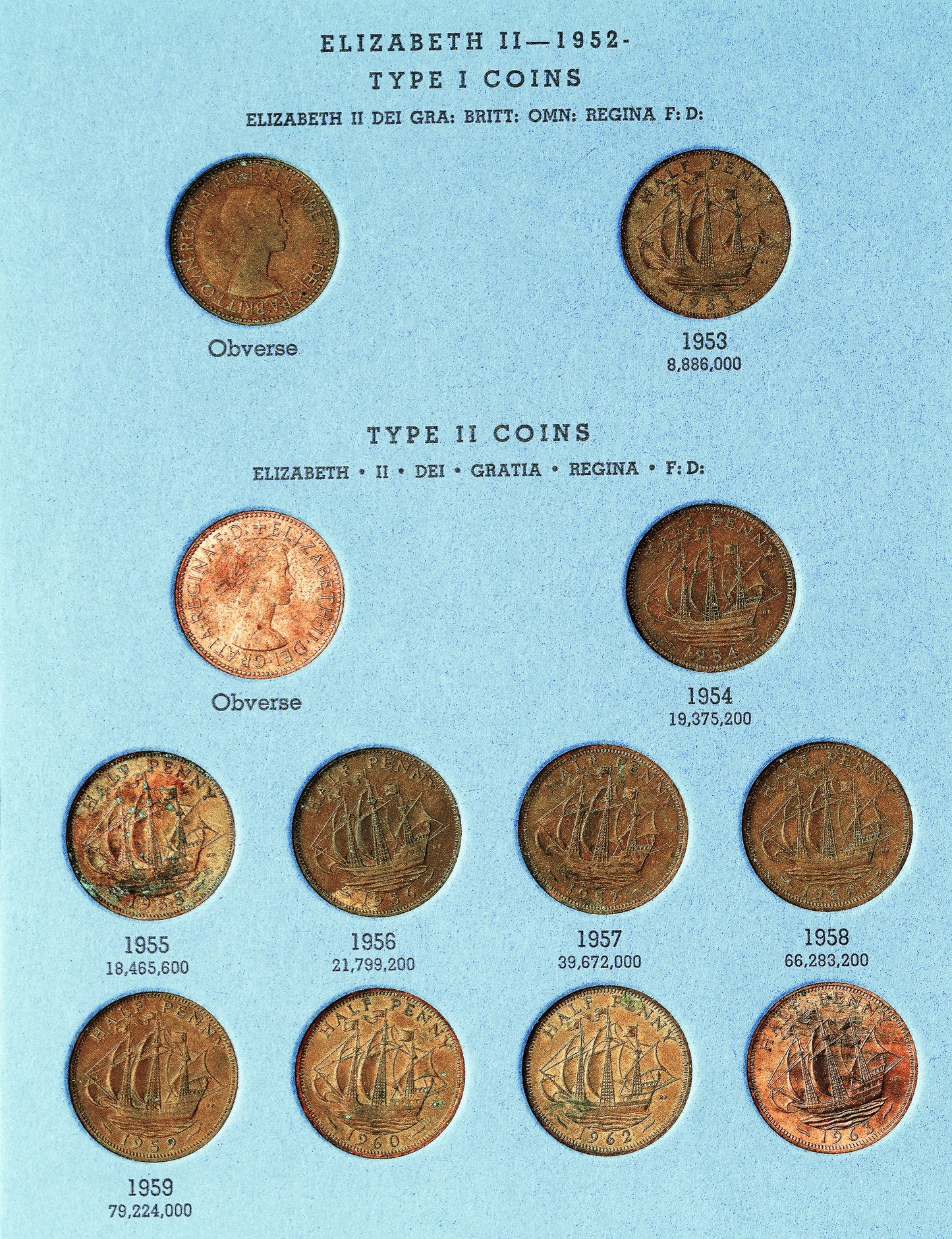 British Half Pennies - Complete collection - 1937 - 1966