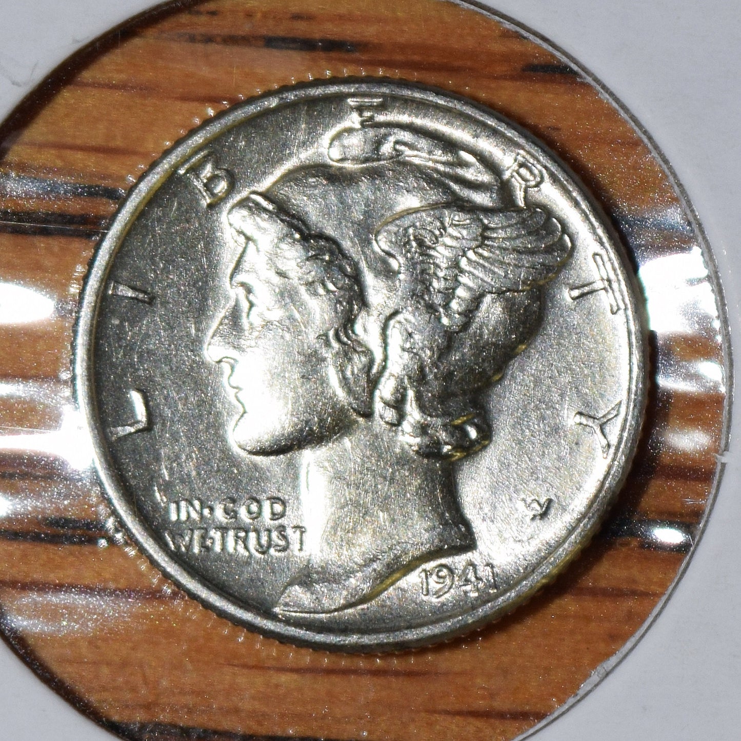 Brilliant, uncirculated 1941 dime from  the Denver mint.