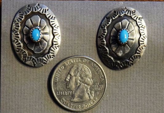 1940&#39;s sterling silver and turquoise earrings, by Johnny Johnson (Navajo)