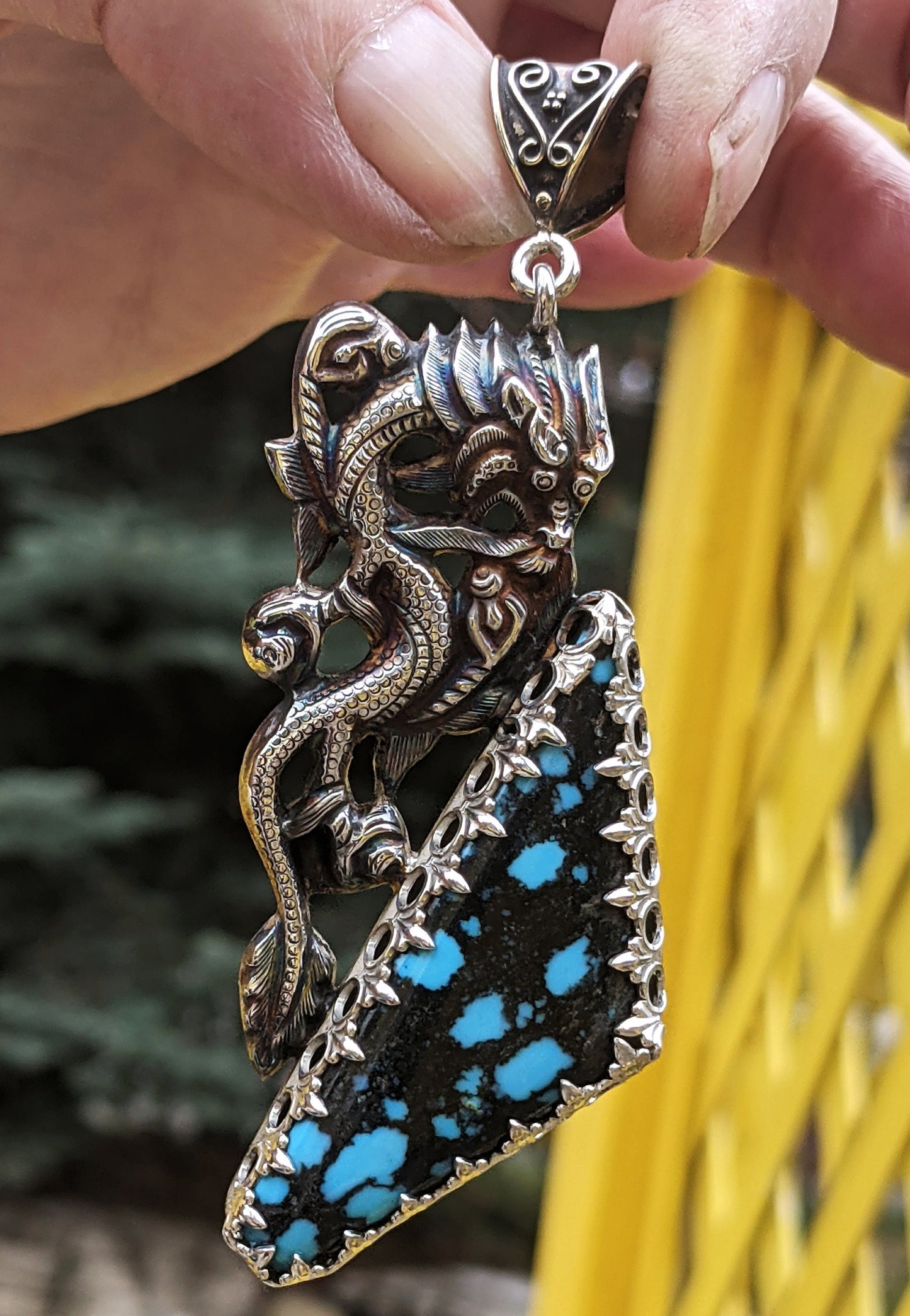 High in Tibet! A beautiful marriage of vintage Tibetan silver and top grade Tibetan Turquoise! You may drool if you wish.