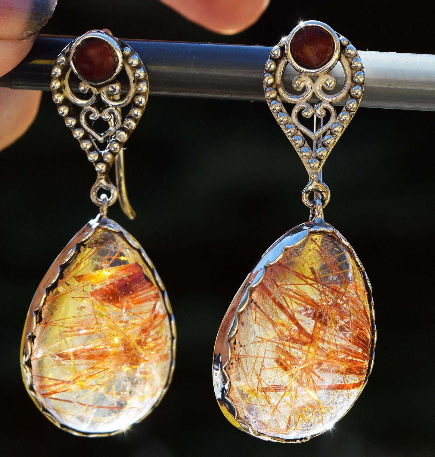 Beautiful, Matched Rutilated Quartz and Sacred Pipestone earrings with French Hook earwires.