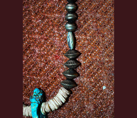 Restored, vintage Native American necklace, with hand-crafted Sterling Silver beads and high-grade Kingman Turquoise!