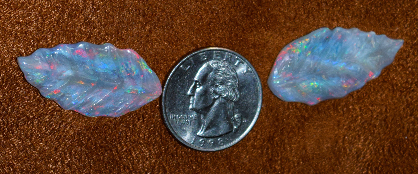 Black is BEAUTIFUL! Especially in Opals! 18.62 carats of Black Opal carved leaves from Mintabe, Australia!