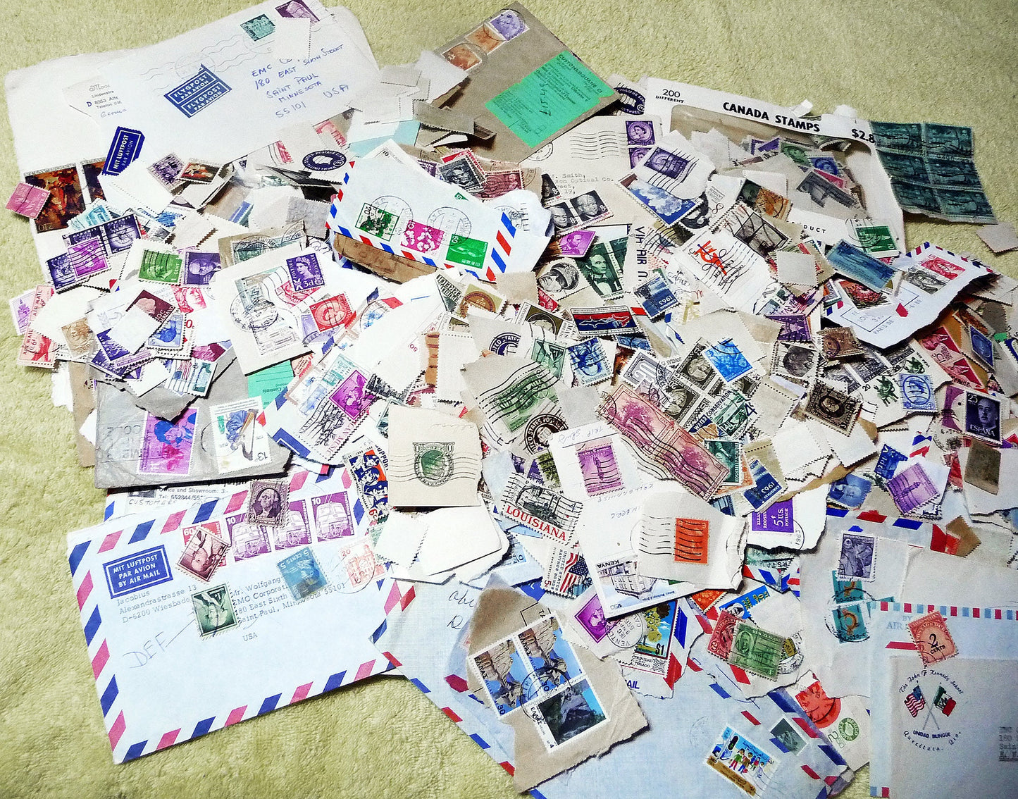 UNSEARCHED! Almost 1.5 pounds of US and world stamps dating from the mid 1800&#39;s through the mid 1970&#39;s!