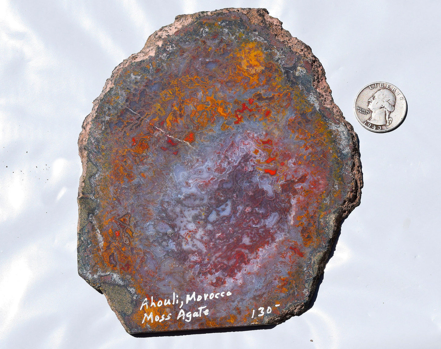 Rare, multi-colored moss agate from the Ahouli beds in Morocco. #2