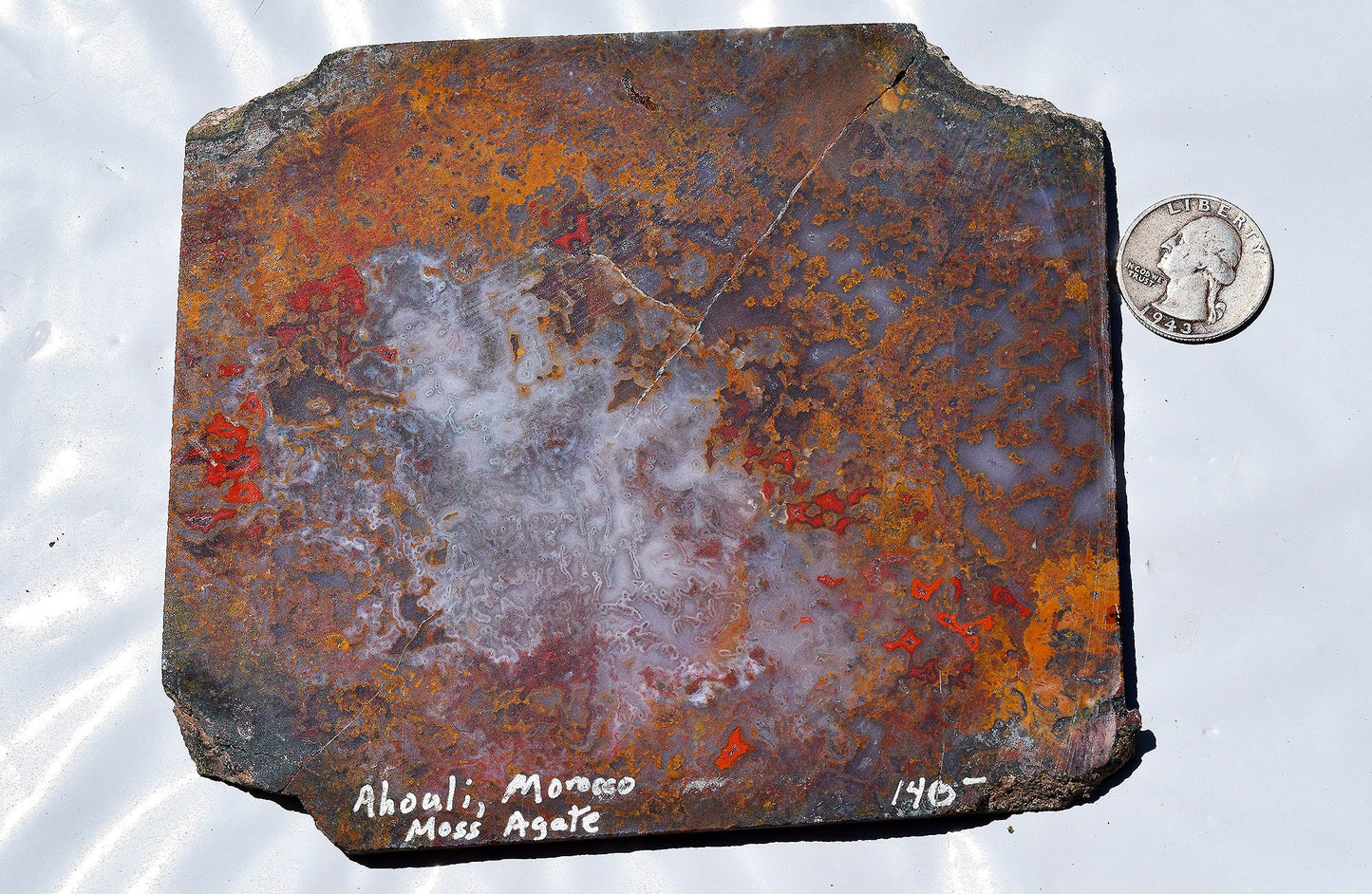 Rare, multi-colored moss agate from the Ahouli beds in Morocco. #5