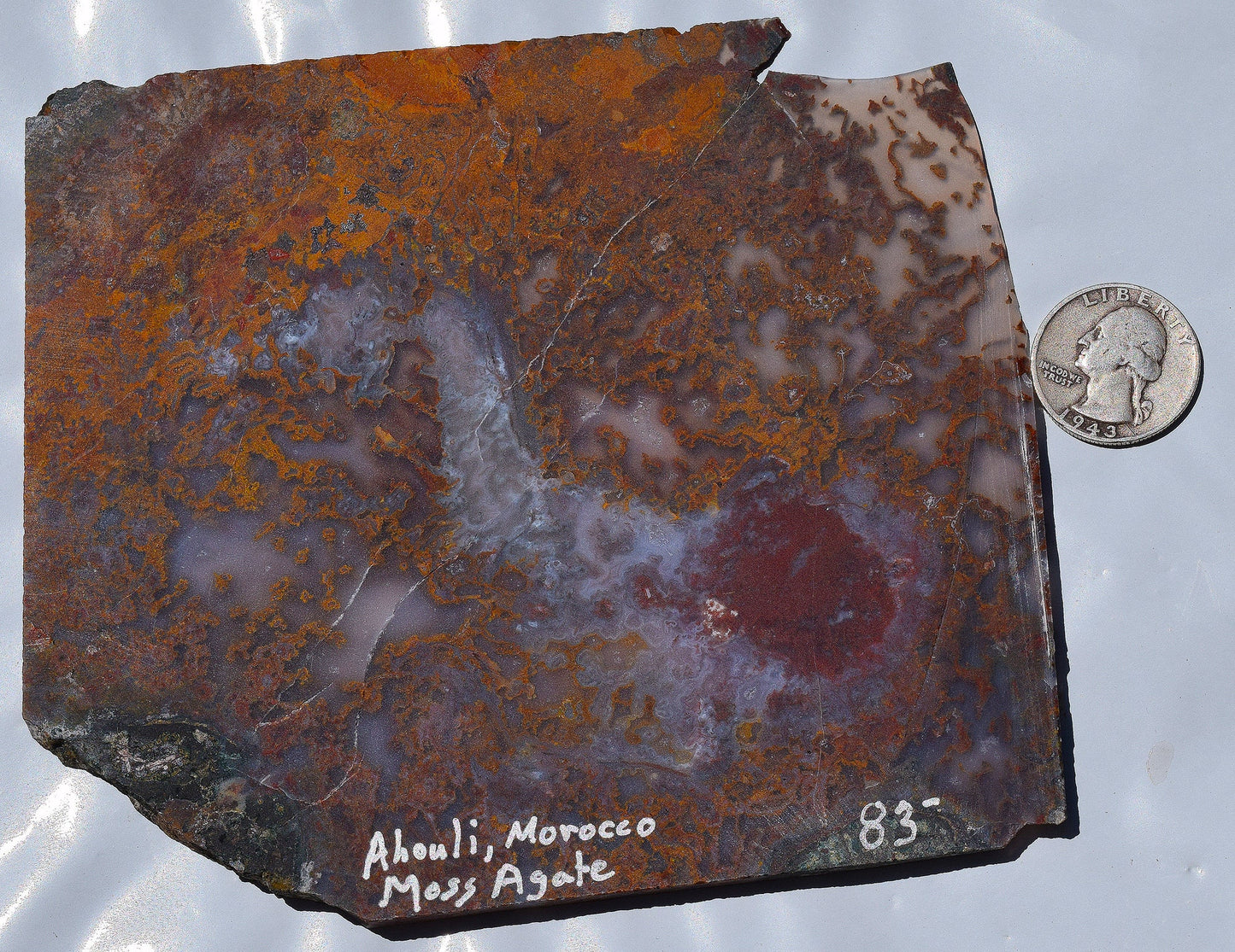Rare, multi-colored moss agate from the Ahouli beds in Morocco. #3