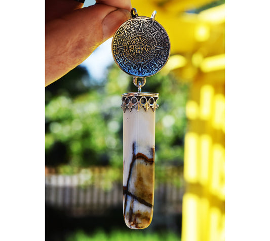 Mayan Calendar, rare polka-dot Agate pendant