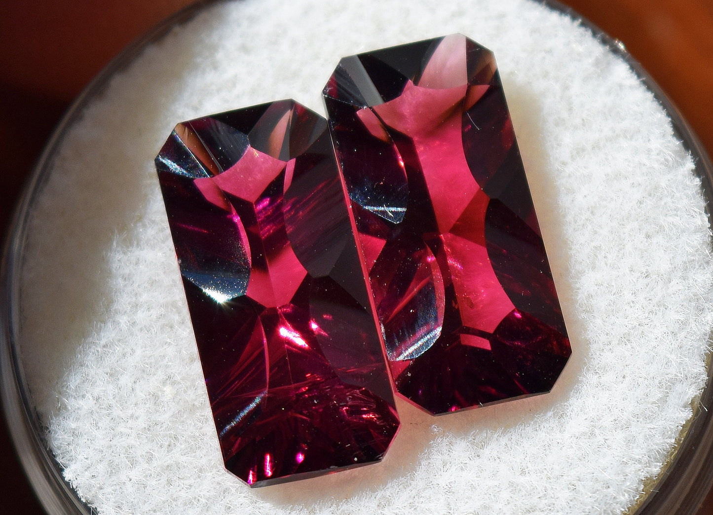 Rare matched set of Nigerian Rubellite (red Tourmaline) stones for earrings.  7.34 carats total weight of tourmaline heaven!