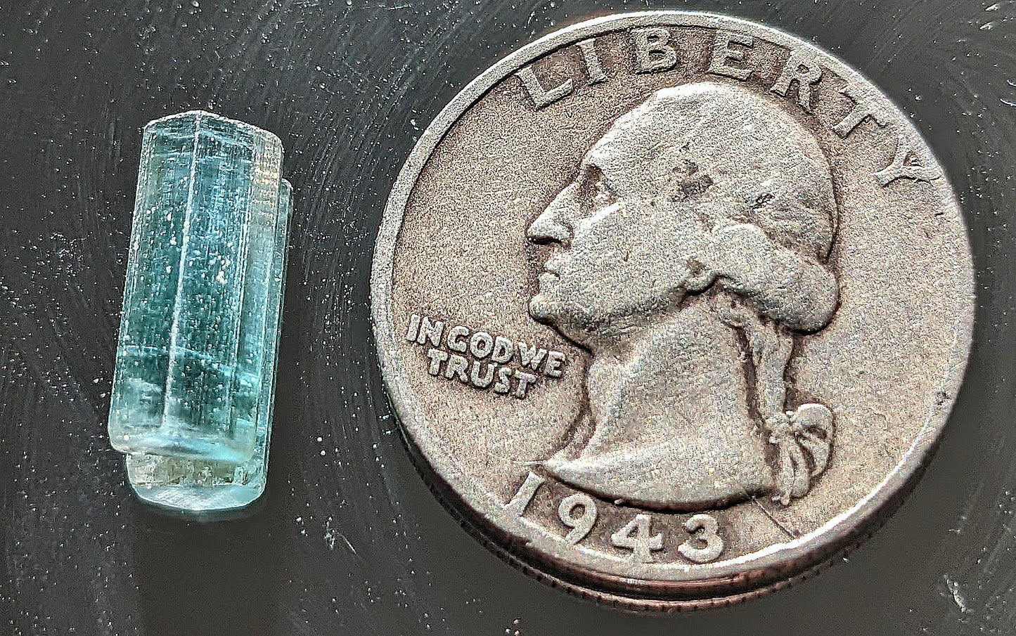 What a lovely light blue tourmaline crystal!  Old stock Indicolite from Africa.  4.5 carats.