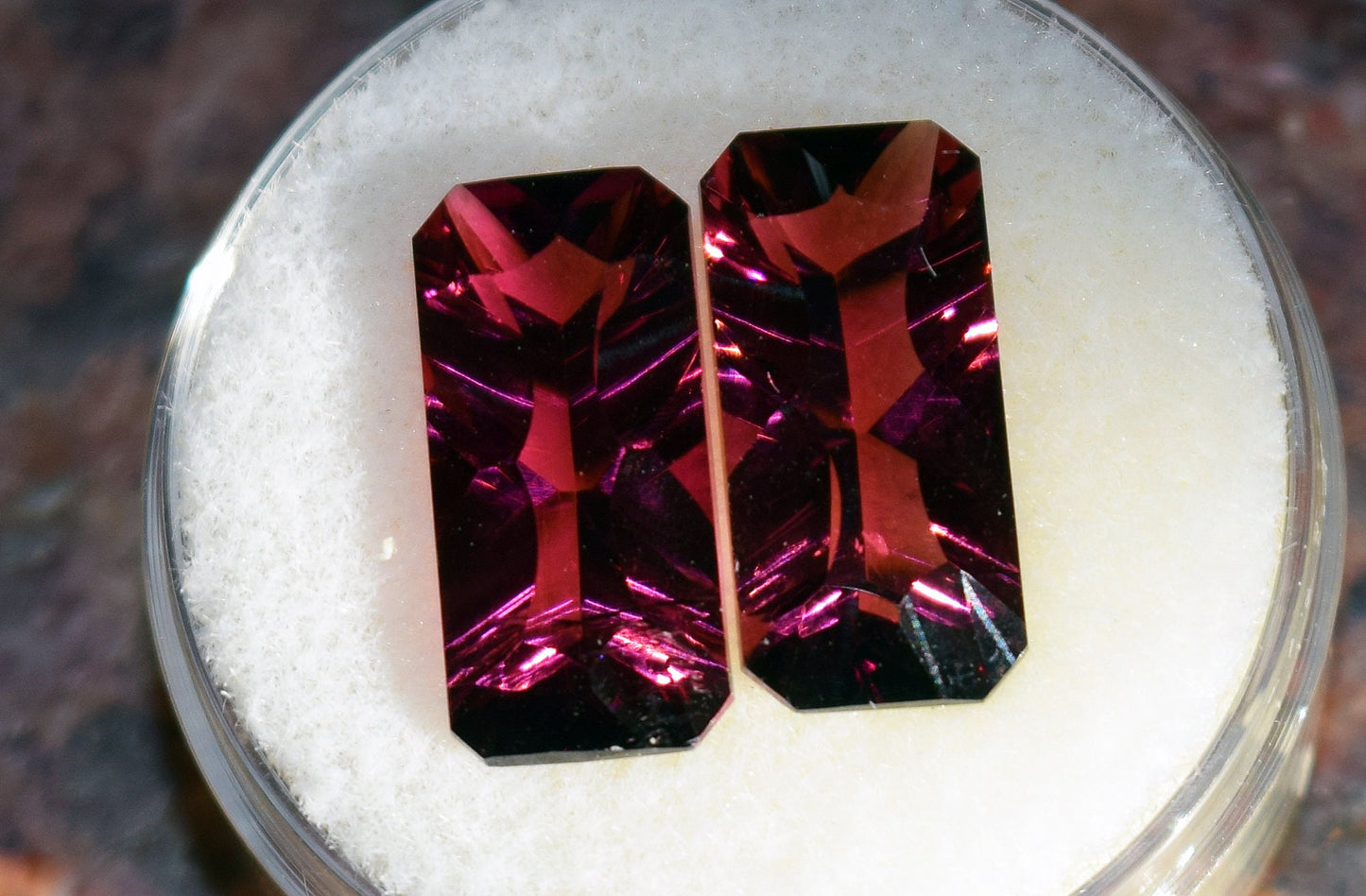 Rare matched set of Nigerian Rubellite (red Tourmaline) stones for earrings.  7.34 carats total weight of tourmaline heaven!